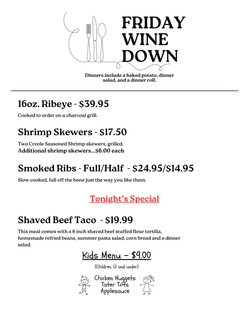 Friday Wine Down menu with dinner specials_1